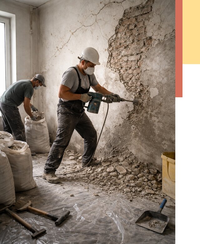 Демонтаж штукатурки со стен в Барабинске от 7313 руб/м² — быстро и недорого | ОТДЕЛОЧНИК-Ббн