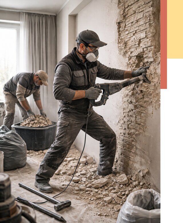 Демонтаж декоративного камня в Барабинске от 1473 руб/м² — быстро и недорого | ОТДЕЛОЧНИК-Ббн