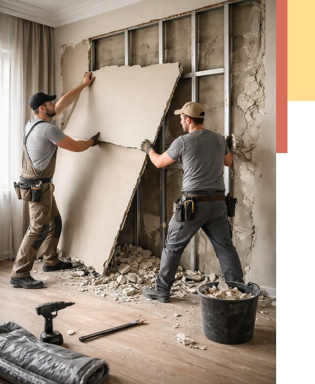 Демонтаж гипсокартона со стен в Барабинске от 355 руб. — услуги демонтажа | ОТДЕЛОЧНИК-Ббн