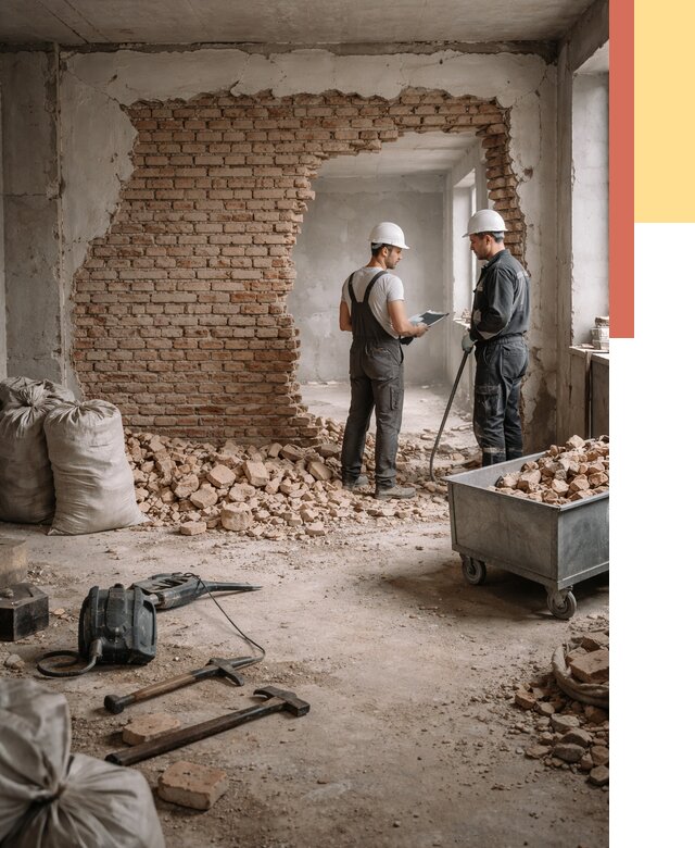 Демонтаж кирпичных стен в Барабинске от 4266 руб. — быстро, недорого, под ключ | ОТДЕЛОЧНИК-Ббн