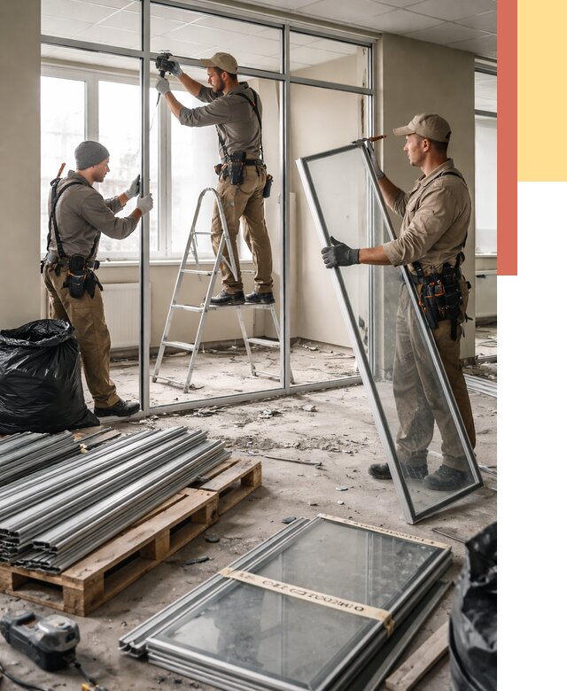 Демонтаж алюминиевых перегородок в Барабинске от 4266 руб. — быстро и недорого | ОТДЕЛОЧНИК-Ббн