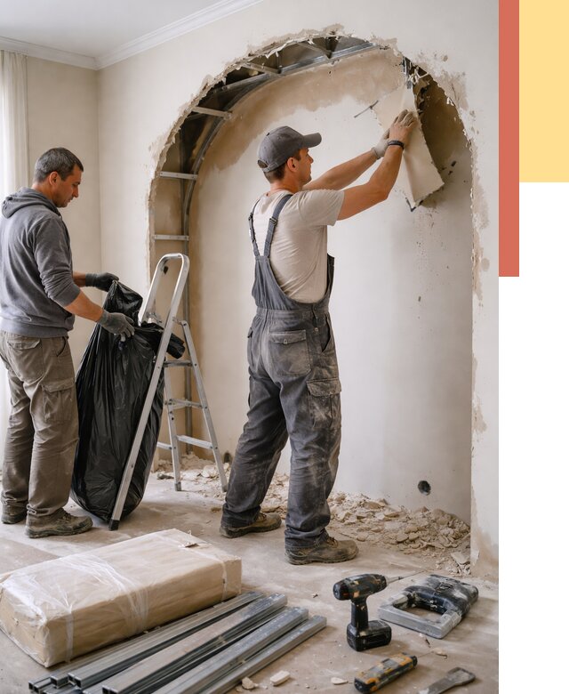 Демонтаж арки из гипсокартона в Барабинске от 3555 руб. — услуги под ключ | ОТДЕЛОЧНИК-Ббн