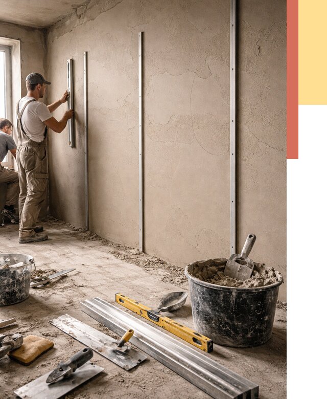 Штукатурка стен по маякам в Барабинске от 5586 руб./м² — выравнивание под ключ | ОТДЕЛОЧНИК-Ббн