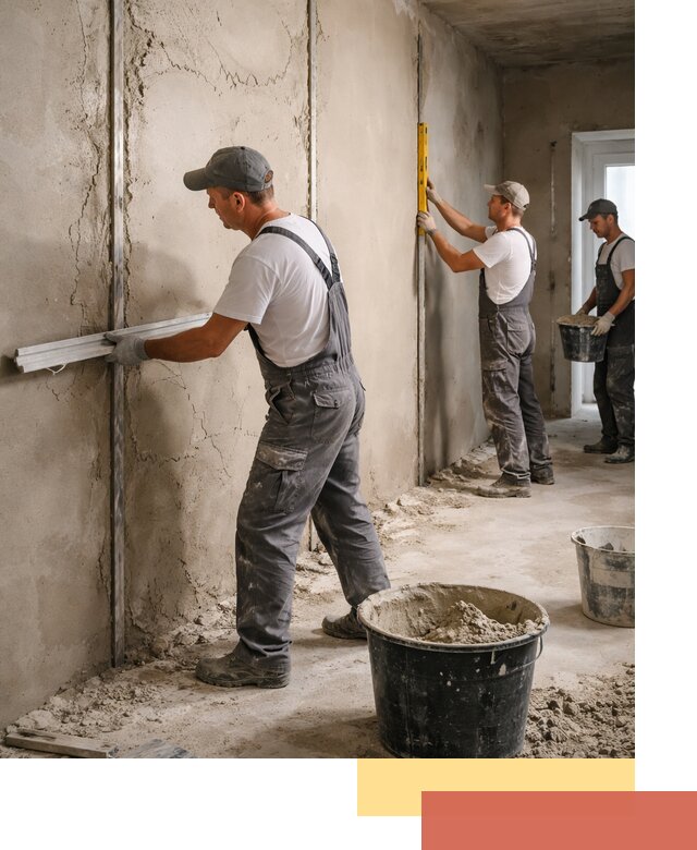 Штукатурка стен по маякам в Барабинске — точная и ровная поверхность