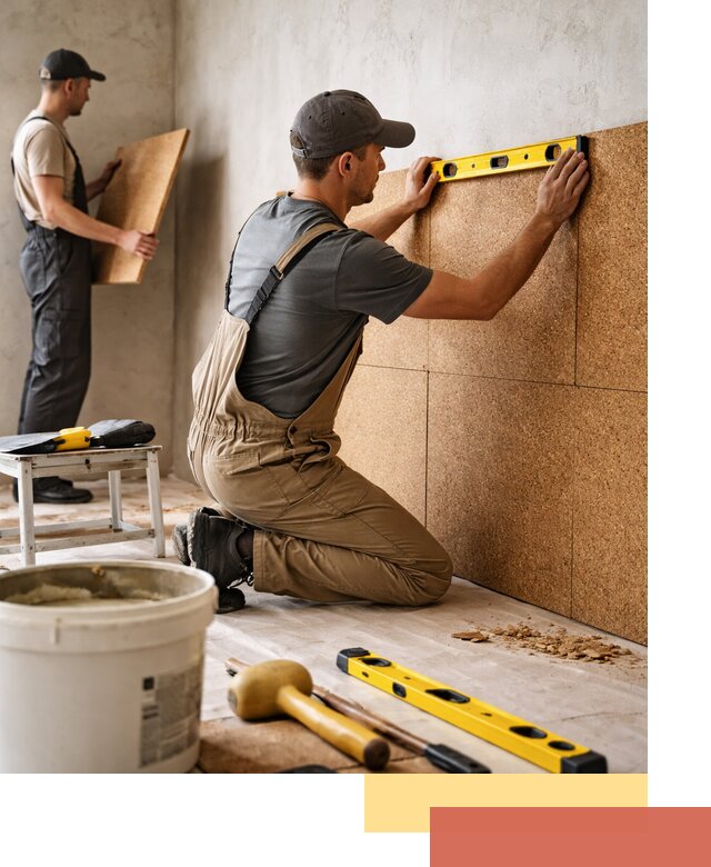 Монтаж пробковых панелей на стены в Барабинске быстро и качественно