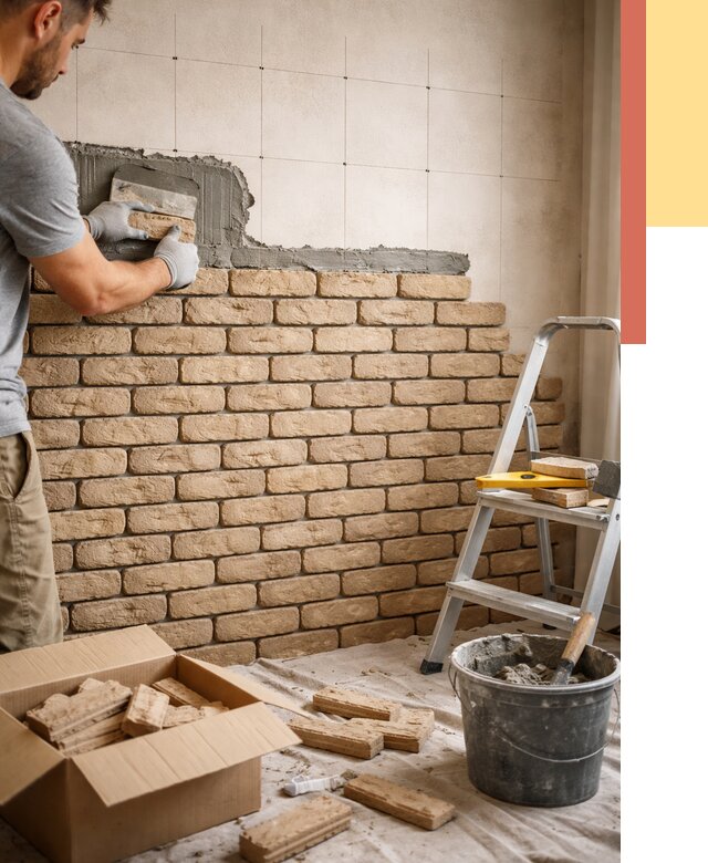 Монтаж декоративного кирпича в Барабинске от 3250 руб./м² — быстро и недорого | ОТДЕЛОЧНИК-Ббн