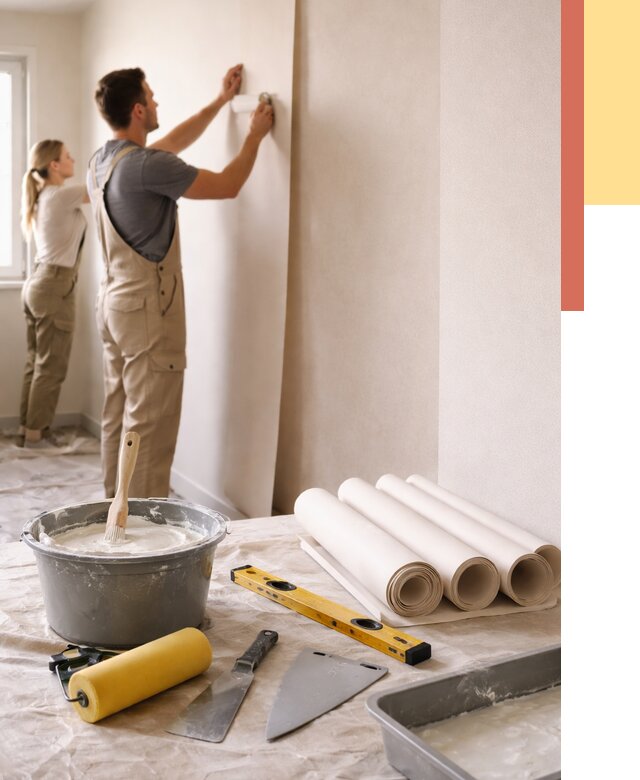 Поклейка бумажных обоев в Барабинске от 5586 руб./м2 — быстро и недорого | ОТДЕЛОЧНИК-Ббн