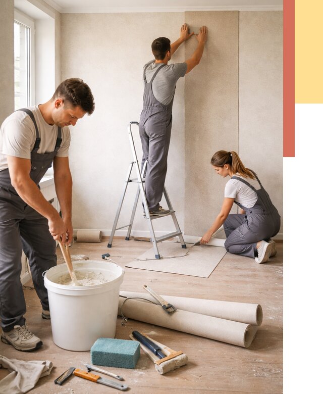 Оклейка стен обоями в Барабинске от 3555 руб/м2 — быстро и недорого | ОТДЕЛОЧНИК-Ббн