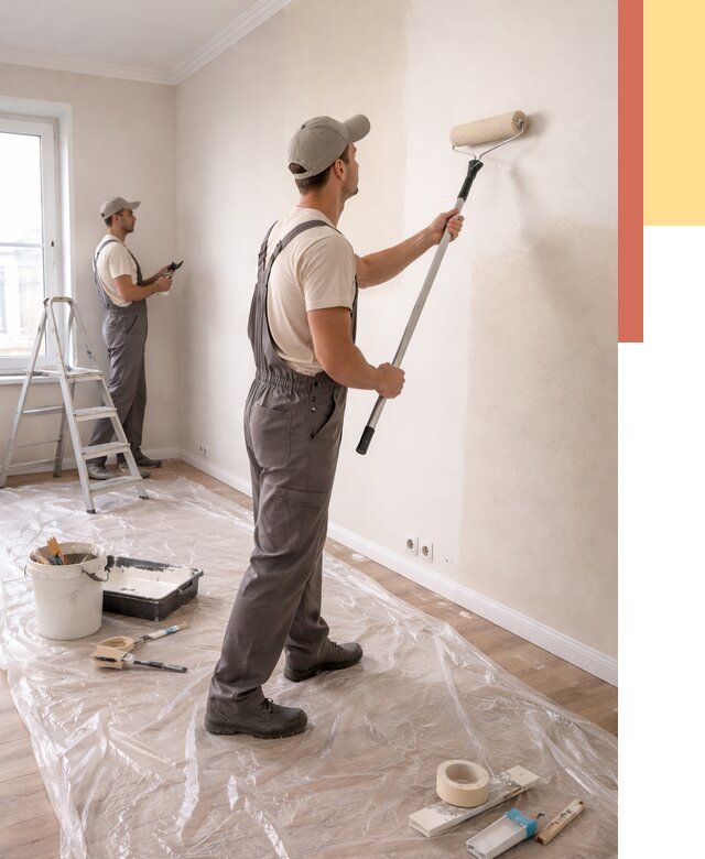 Покраска стен акриловой краской в Барабинске от 3555 руб./м² — быстро и недорого | ОТДЕЛОЧНИК-Ббн