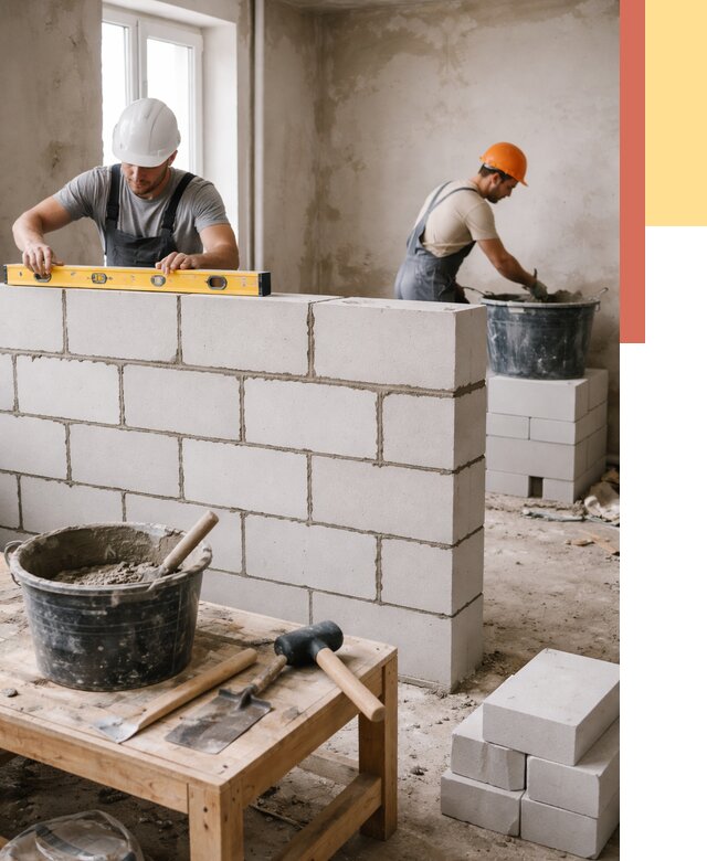 Кладка перегородок из газобетона в Барабинске от 3250 руб. под ключ | ОТДЕЛОЧНИК-Ббн