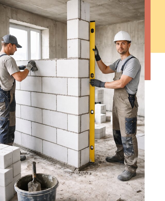 Кладка перегородок из пеноблока в Барабинске от 1828 руб. под ключ | ОТДЕЛОЧНИК-Ббн