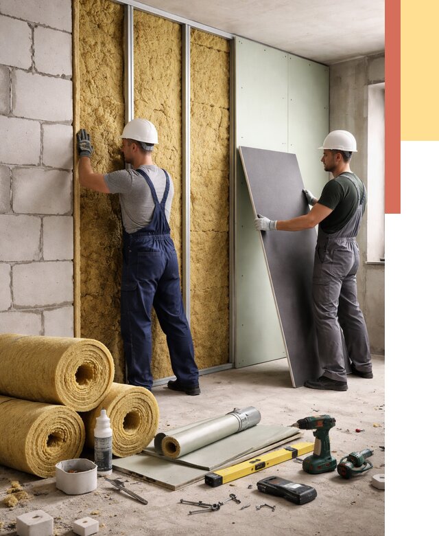 Шумоизоляция перегородок из блоков в Барабинске от 1879 руб./м² — быстро и недорого | ОТДЕЛОЧНИК-Ббн