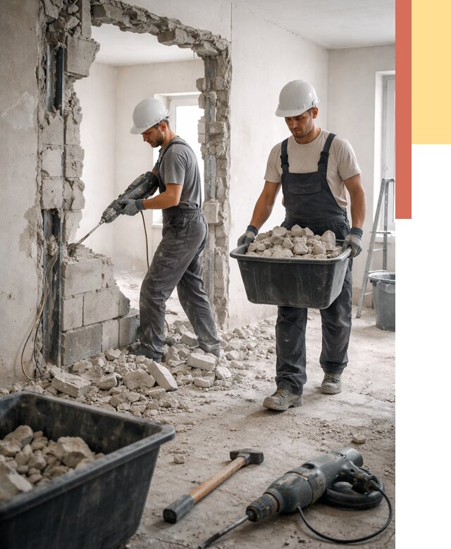 Демонтаж блоковых перегородок в Барабинске от 3809 руб. — быстро и недорого | ОТДЕЛОЧНИК-Ббн