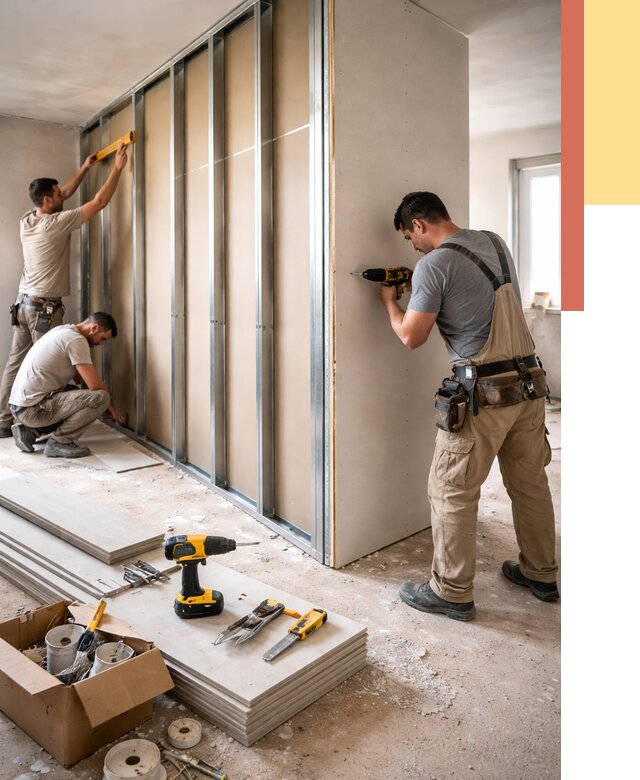 Монтаж однослойной перегородки из гипсокартона в Барабинске от 660 руб. | ОТДЕЛОЧНИК-Ббн