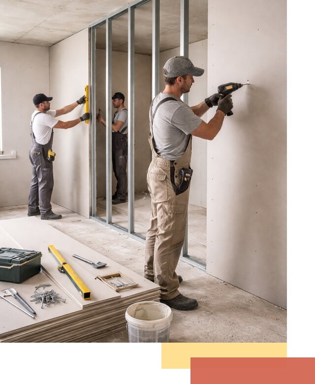 Однослойная перегородка из гипсокартона в Барабинске под ключ, монтаж и отделка