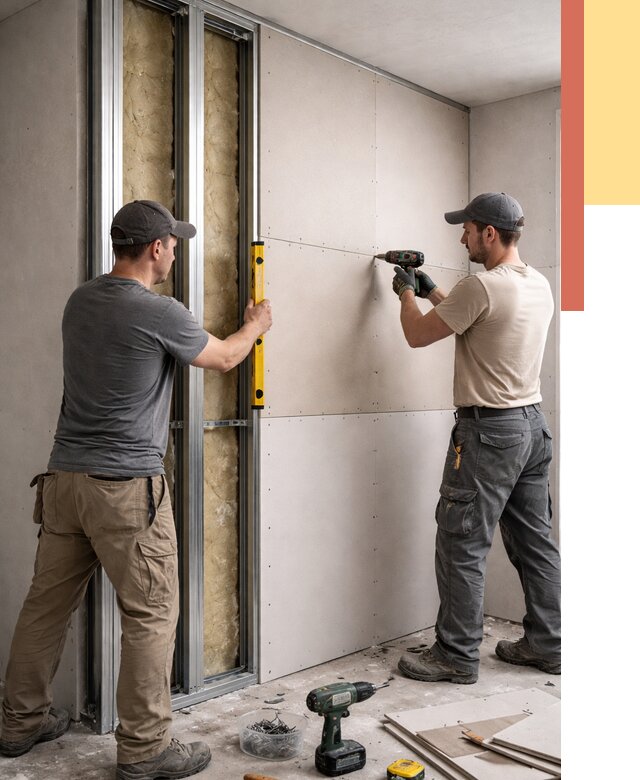 Монтаж двухслойной перегородки из гипсокартона в Барабинске от 1473 руб. | ОТДЕЛОЧНИК-Ббн