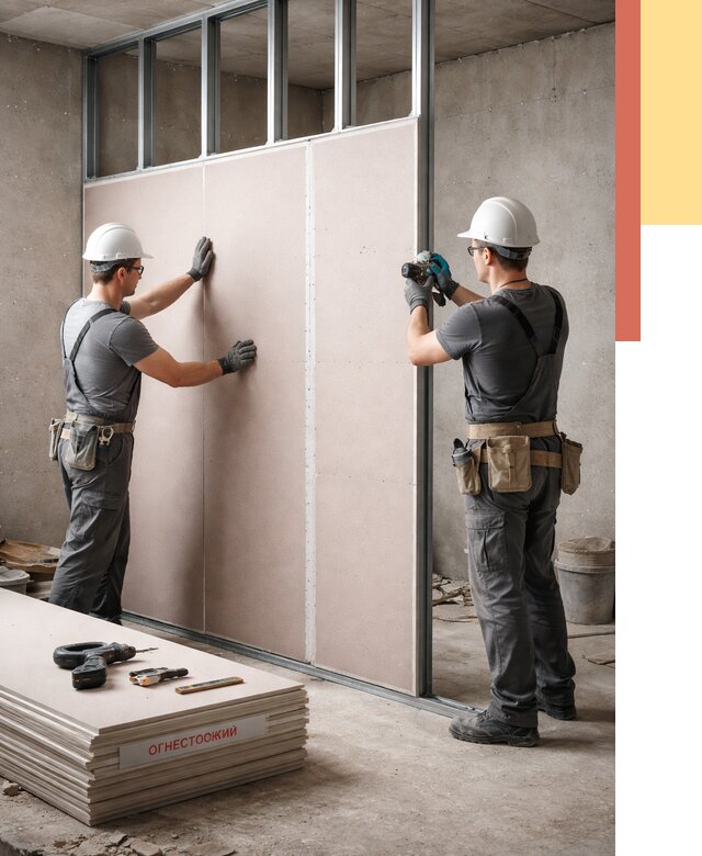 Перегородка из огнестойкого гипсокартона в Барабинске от 1879 руб. под ключ | ОТДЕЛОЧНИК-Ббн