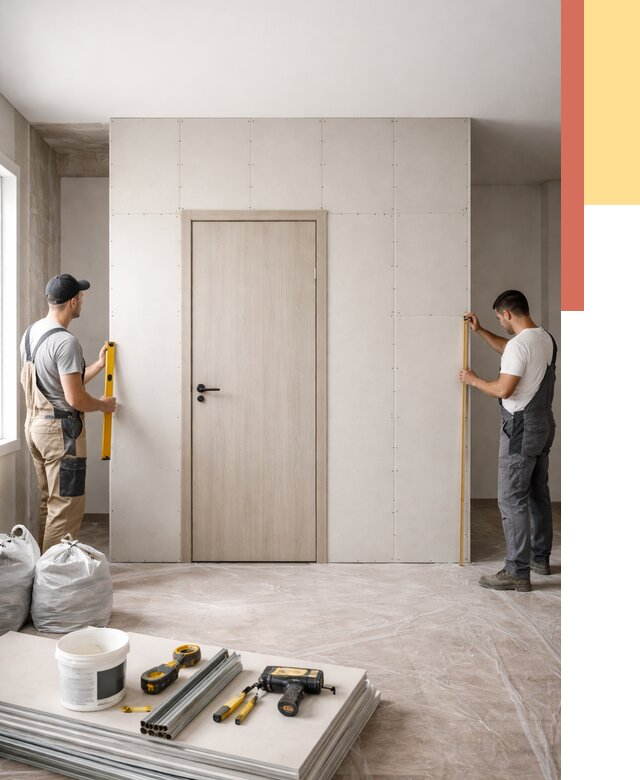 Перегородка из гипсокартона с дверью в Барабинске от 4571 руб. под ключ | ОТДЕЛОЧНИК-Ббн