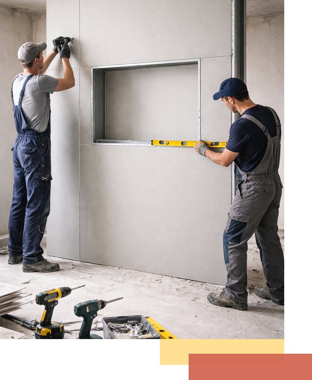 Перегородка из гипсокартона с нишей под декор в Барабинске