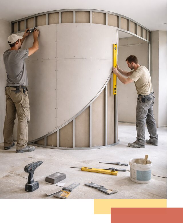 Радиусная перегородка из гипсокартона в Барабинске под ключ