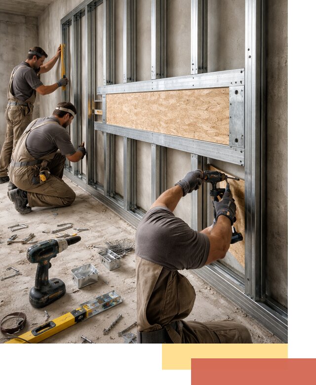 Усиленная перегородка для крепления тяжёлых конструкций в Барабинске