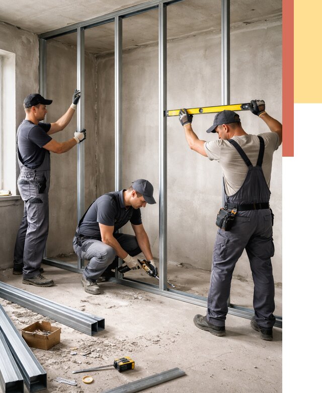 Монтаж каркаса перегородки из профиля в Барабинске от 762 руб. | ОТДЕЛОЧНИК-Ббн