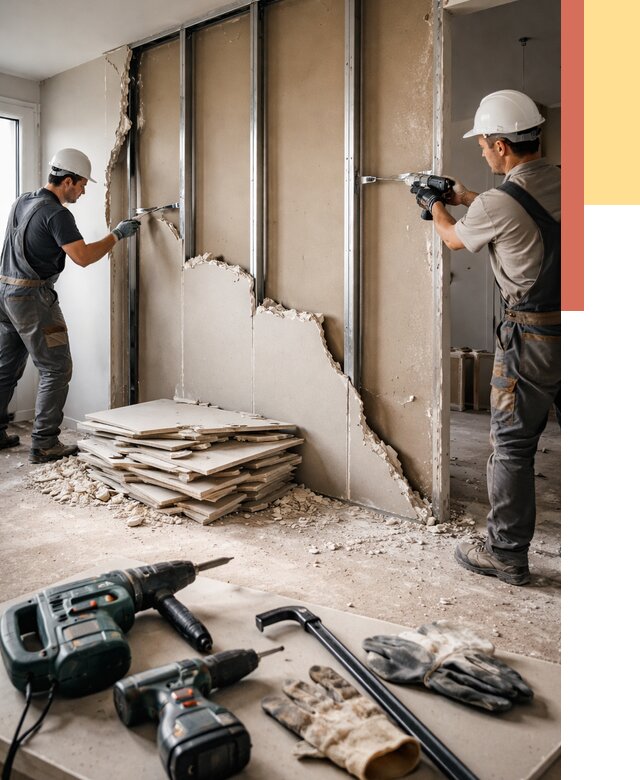 Демонтаж перегородки из гипсокартона в Барабинске от 1219 руб. быстро и недорого | ОТДЕЛОЧНИК-Ббн