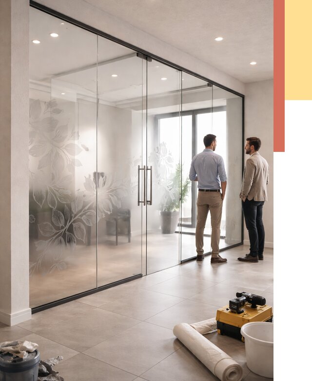 Стеклянные перегородки с рисунком в Барабинске от 12696 руб. монтаж и нанесение | ОТДЕЛОЧНИК-Ббн