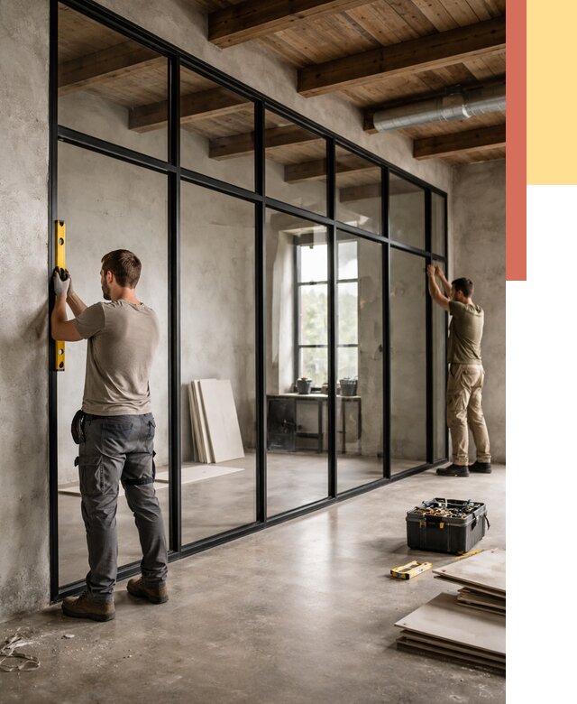 Стеклянные перегородки лофт в Барабинске от 10665 руб. под ключ | ОТДЕЛОЧНИК-Ббн