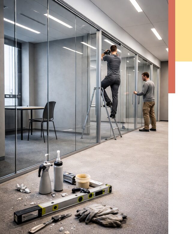 Стеклянные офисные перегородки в Барабинске от 8633 руб. — монтаж и установка | ОТДЕЛОЧНИК-Ббн