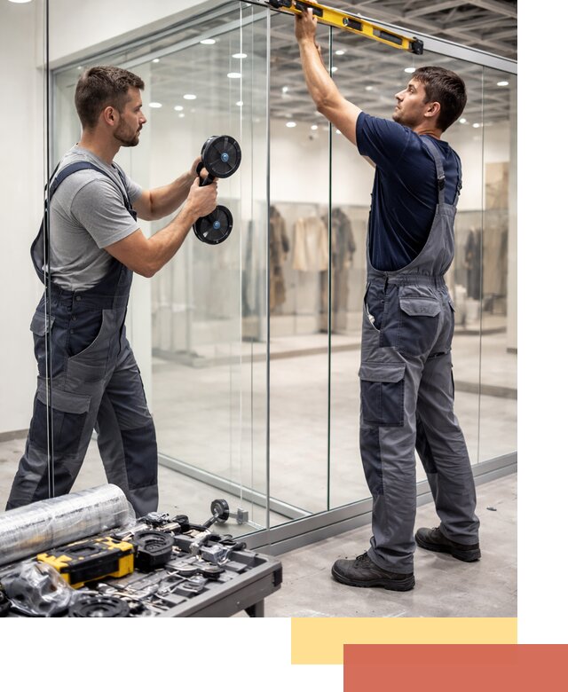 Стеклянные перегородки для магазинов в Барабинске — монтаж и установка