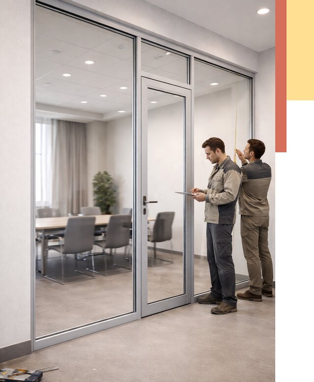 Установка и монтаж алюминиевых перегородок со стеклом в Барабинске от 8329 руб. | ОТДЕЛОЧНИК-Ббн