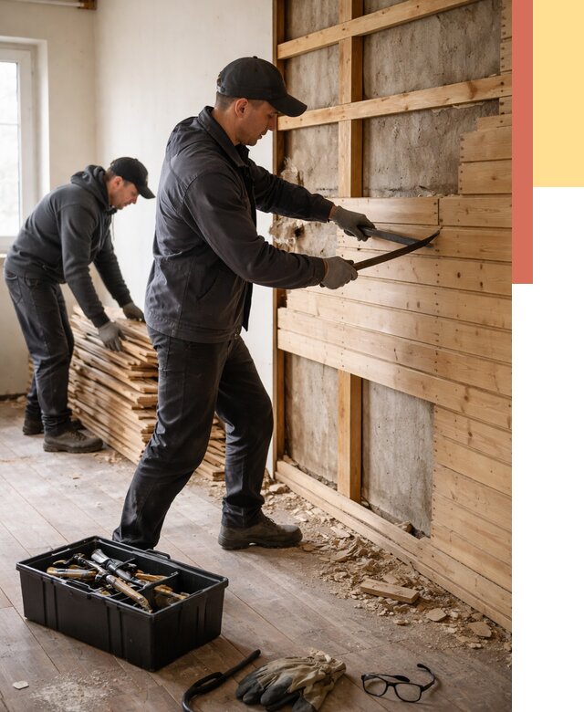 Демонтаж вагонки в Барабинске от 3860 руб/м2 — быстро и недорого | ОТДЕЛОЧНИК-Ббн