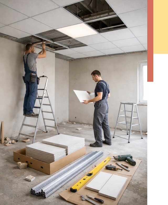 Монтаж потолка армстронг в Барабинске от 4571 руб/м2 — быстрая установка под ключ | ОТДЕЛОЧНИК-Ббн