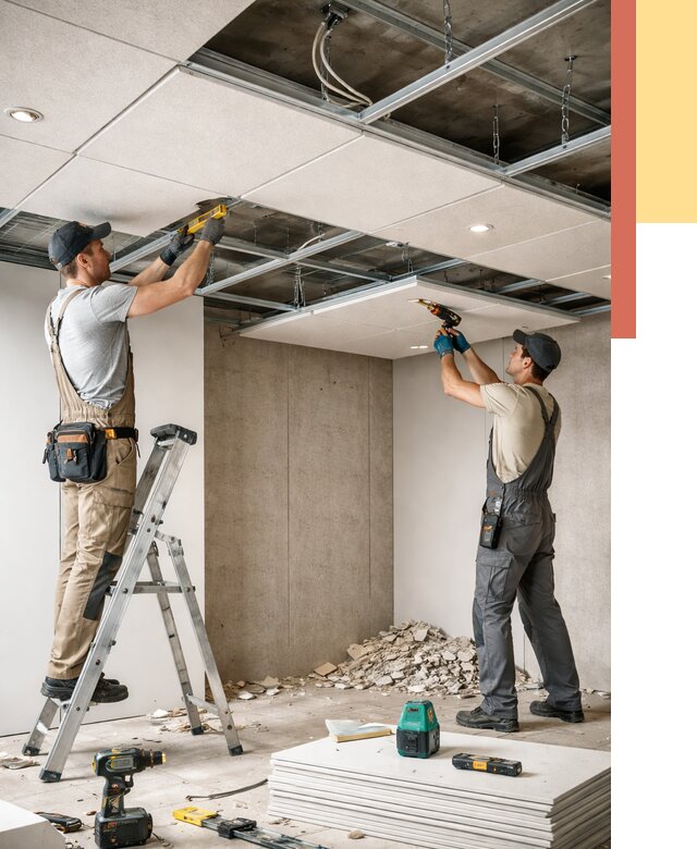 Монтаж акустического потолка в Барабинске от 6602 руб/м2 — быстро и недорого | ОТДЕЛОЧНИК-Ббн