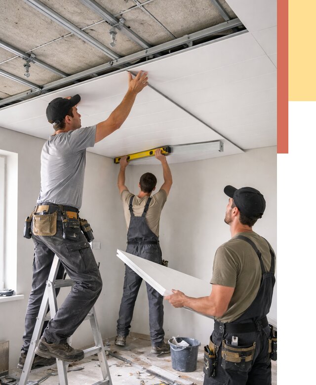 Монтаж потолка из ПВХ панелей в Барабинске от 3555 руб./м2 — быстро и недорого | ОТДЕЛОЧНИК-Ббн