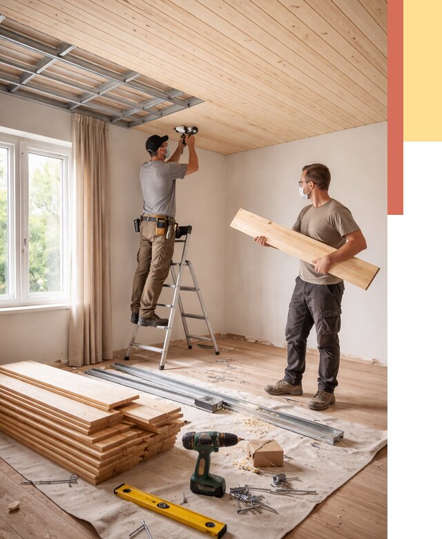 Монтаж потолка из вагонки в Барабинске от 6602 руб. | Быстро и недорого — ОТДЕЛОЧНИК-Ббн