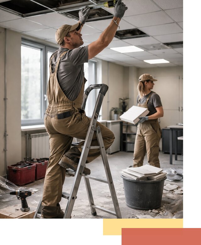 Ремонт потолка Армстронг и замена плит в Барабинске