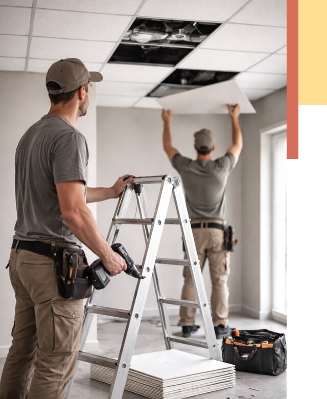 Обслуживание подвесного потолка в Барабинске от 3555 руб. — быстро и недорого | ОТДЕЛОЧНИК-Ббн