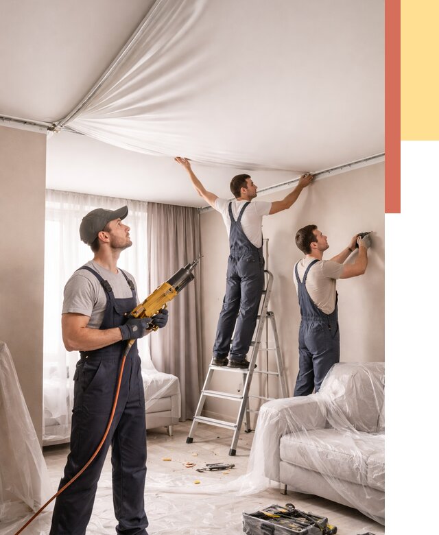 Установка натяжного потолка в Барабинске от 4571 руб. | Быстро и недорого — ОТДЕЛОЧНИК-Ббн