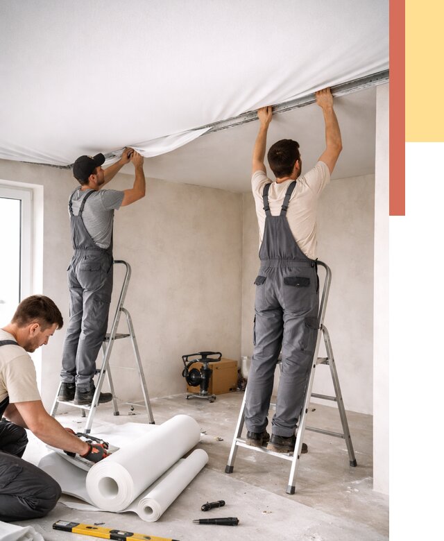 Монтаж тканевого натяжного потолка в Барабинске от 3555 руб. под ключ | ОТДЕЛОЧНИК-Ббн