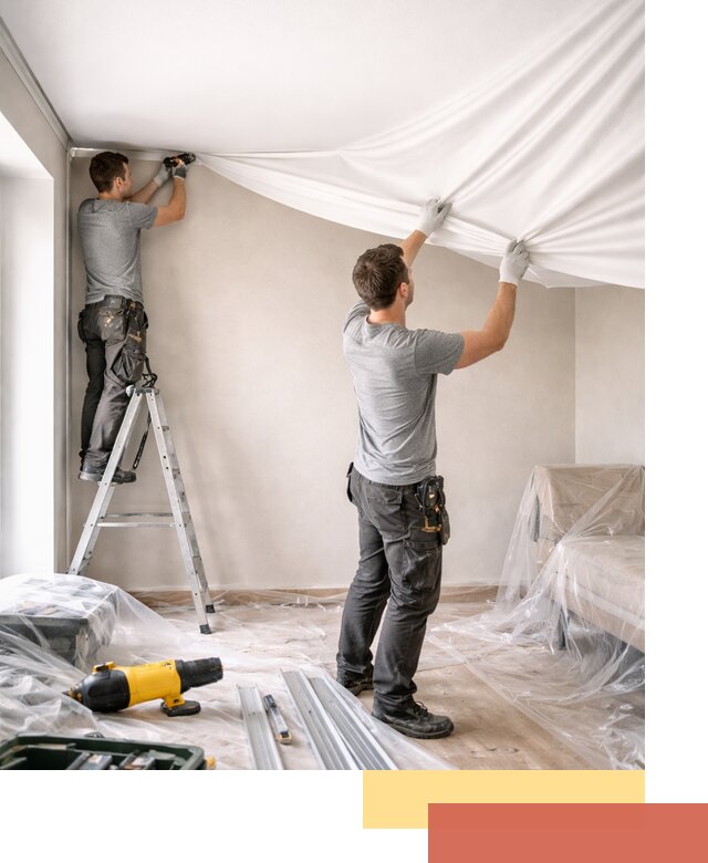 Монтаж тканевого натяжного потолка в Барабинске недорого и быстро