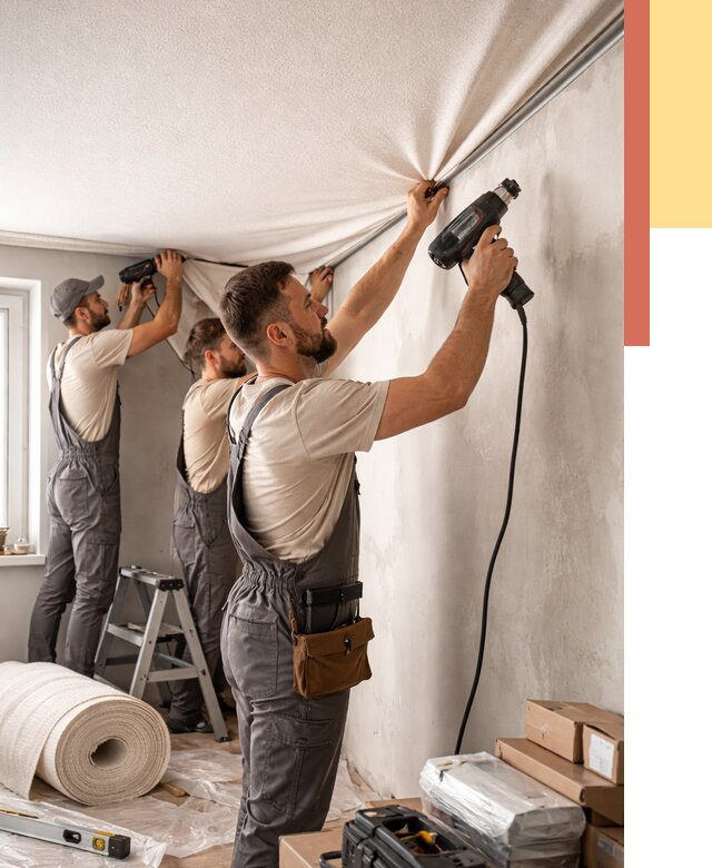 Монтаж фактурного натяжного потолка в Барабинске от 762 руб. — ОТДЕЛОЧНИК-Ббн