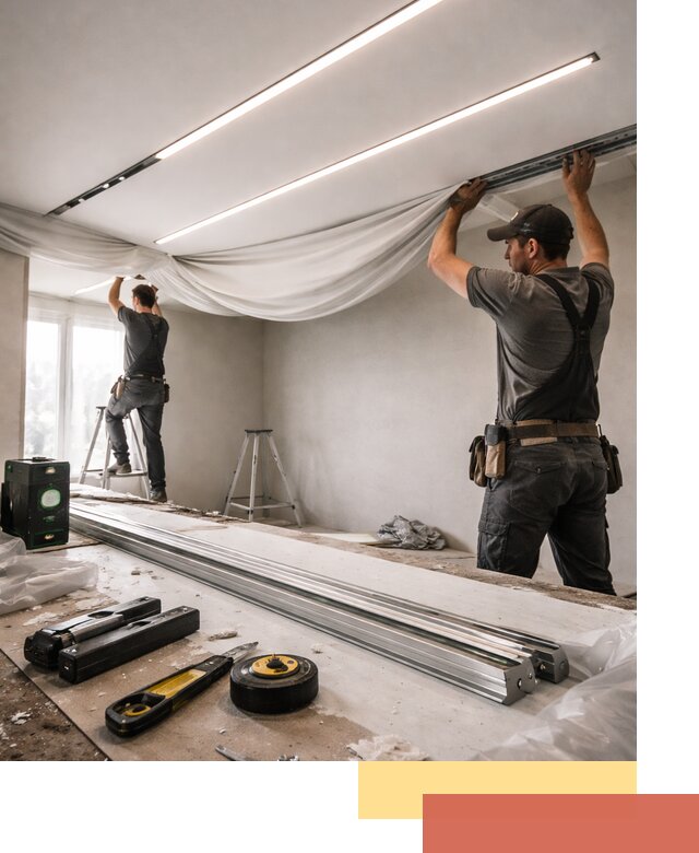 Монтаж натяжных потолков со световыми линиями в Барабинске