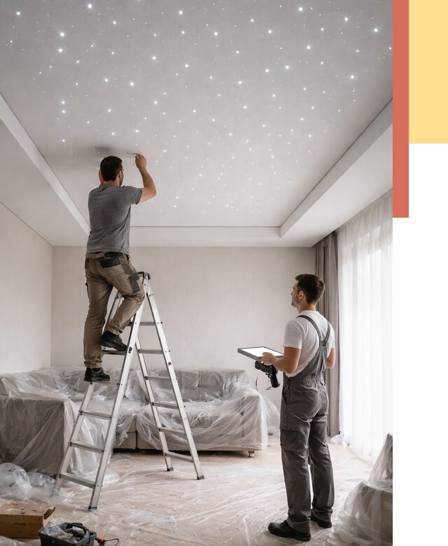 Монтаж натяжного потолка «звездное небо» в Барабинске от 6602 руб. | ОТДЕЛОЧНИК-Ббн