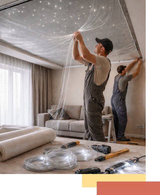 Монтаж натяжного потолка «Звездное небо» в Барабинске