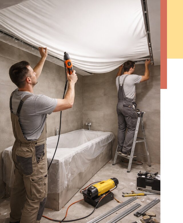 Монтаж натяжного потолка в ванной в Барабинске от 1219 руб. под ключ | ОТДЕЛОЧНИК-Ббн