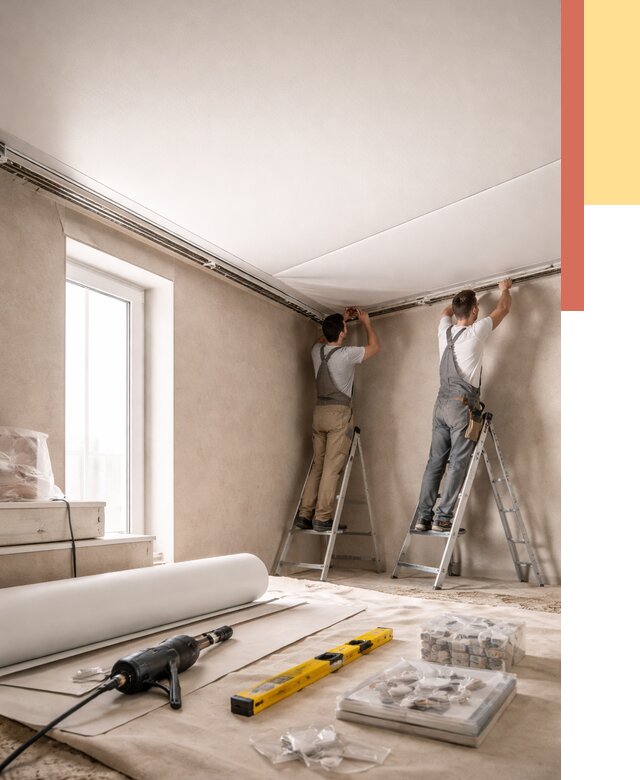 Монтаж натяжного потолка в спальне в Барабинске от 3860 руб. под ключ | ОТДЕЛОЧНИК-Ббн