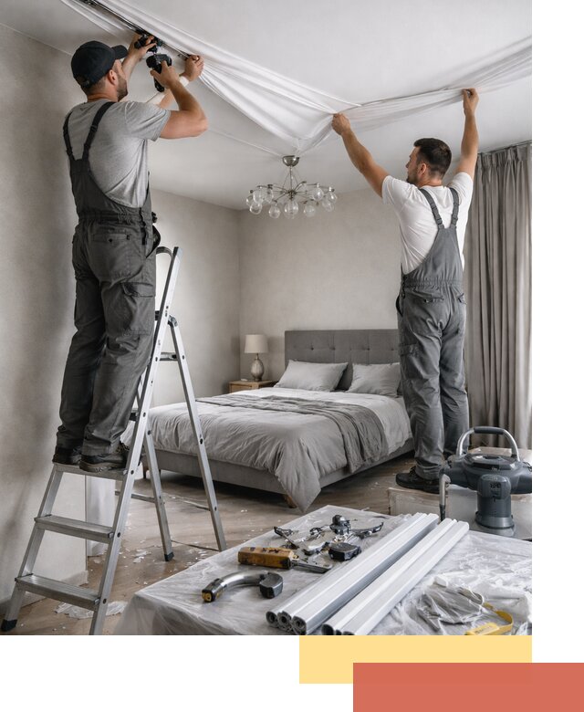 Монтаж натяжного потолка в спальне в Барабинске