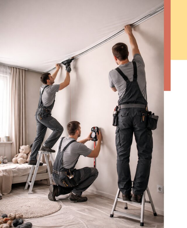 Монтаж натяжного потолка в детской в Барабинске от 3555 руб. — быстро и недорого | ОТДЕЛОЧНИК-Ббн